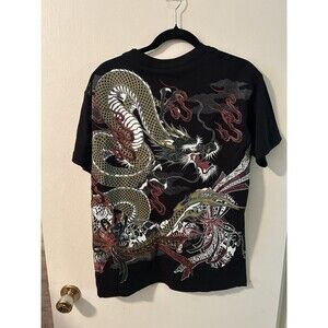 Wahuukei Dragon T Shirt With Embroidered Dragon On Front Black Large Anime style